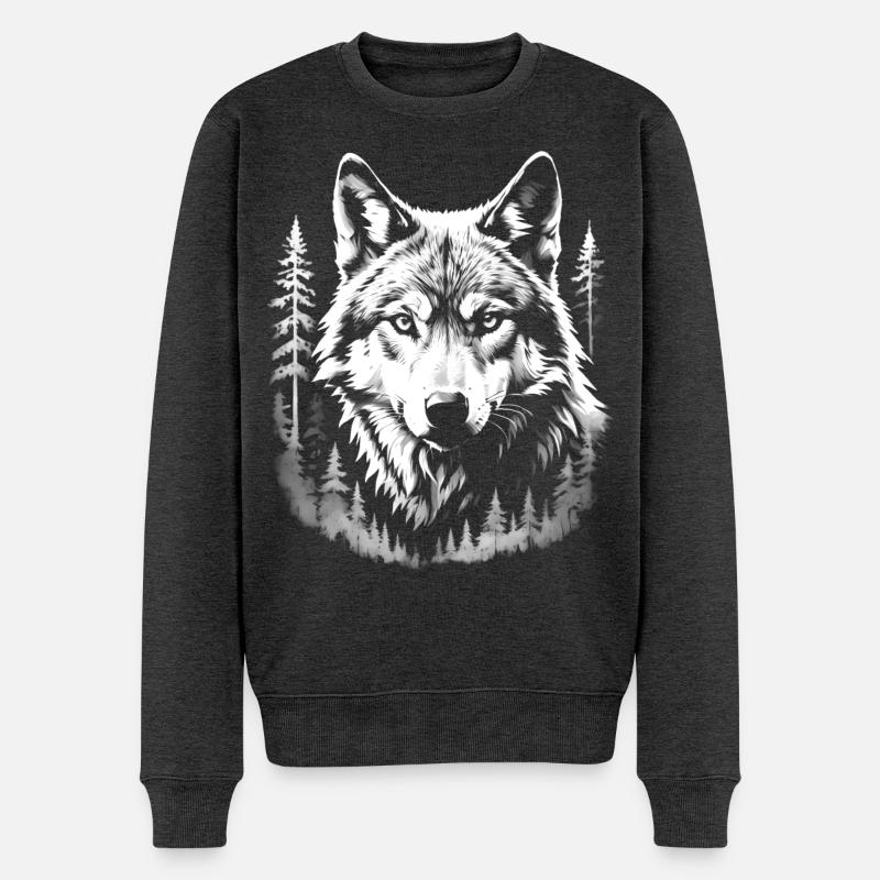 Loup, Forêt - Pull Premium bio Homme - anthracite chiné