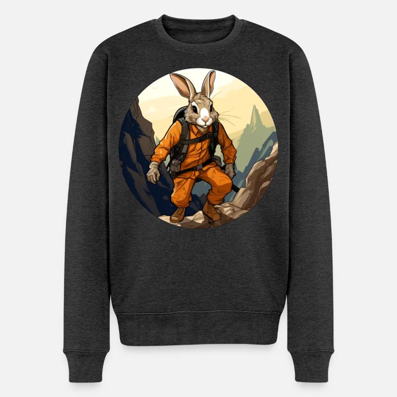 Hasen Wandern / Bergsteiger Hase - Männer Premium Bio Pullover - Anthrazit meliert