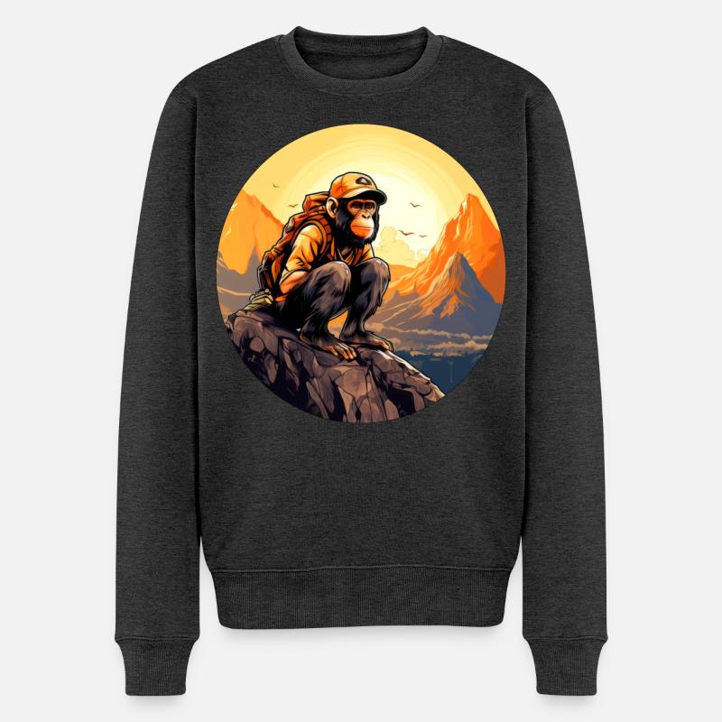 Affen Wandern / Bergsteiger Affe - Männer Premium Bio Pullover - Anthrazit meliert