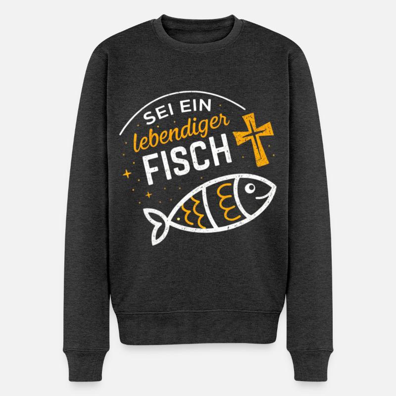Lebendiger Fisch Zitat Illustration - Männer Premium Bio Pullover - Anthrazit meliert
