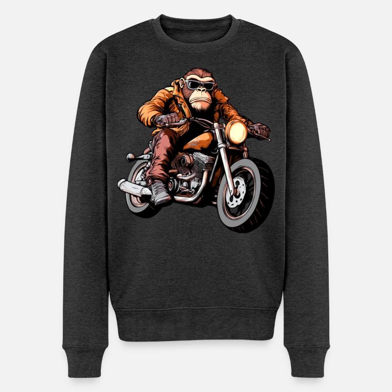 Affen Motorradfahrer / Motorrad Affe - Männer Premium Bio Pullover - Anthrazit meliert