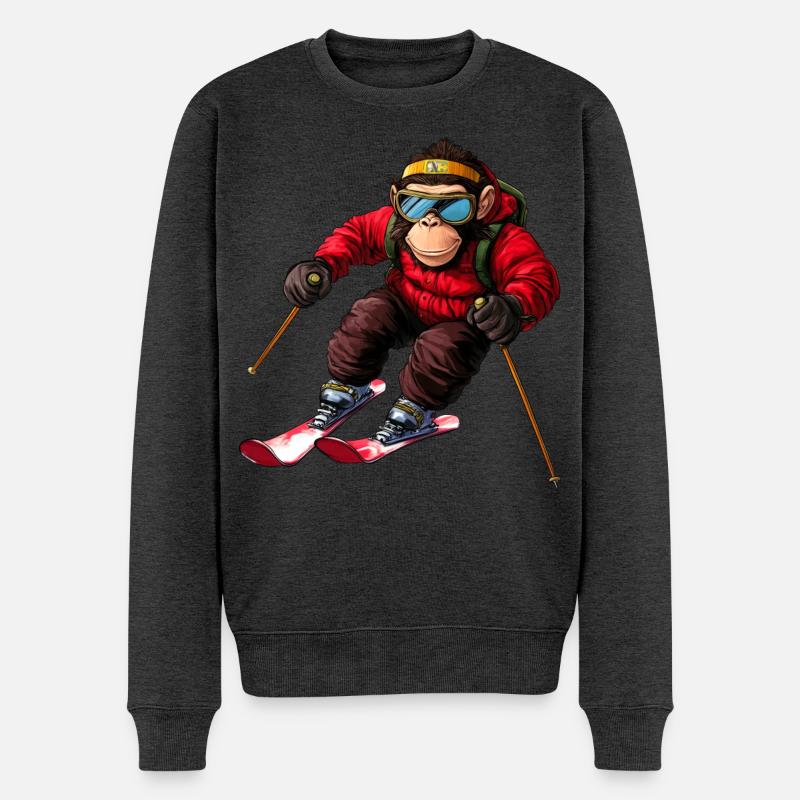 Ski Affe - Männer Premium Bio Pullover - Anthrazit meliert