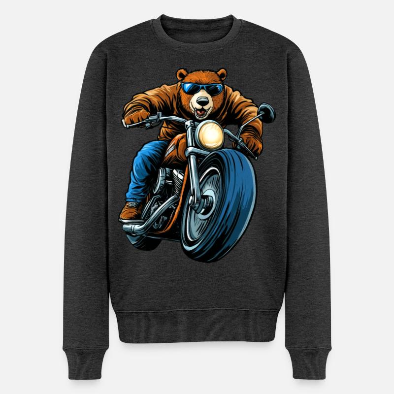Bären Motorradfahrer / Motorrad Bär - Männer Premium Bio Pullover - Anthrazit meliert