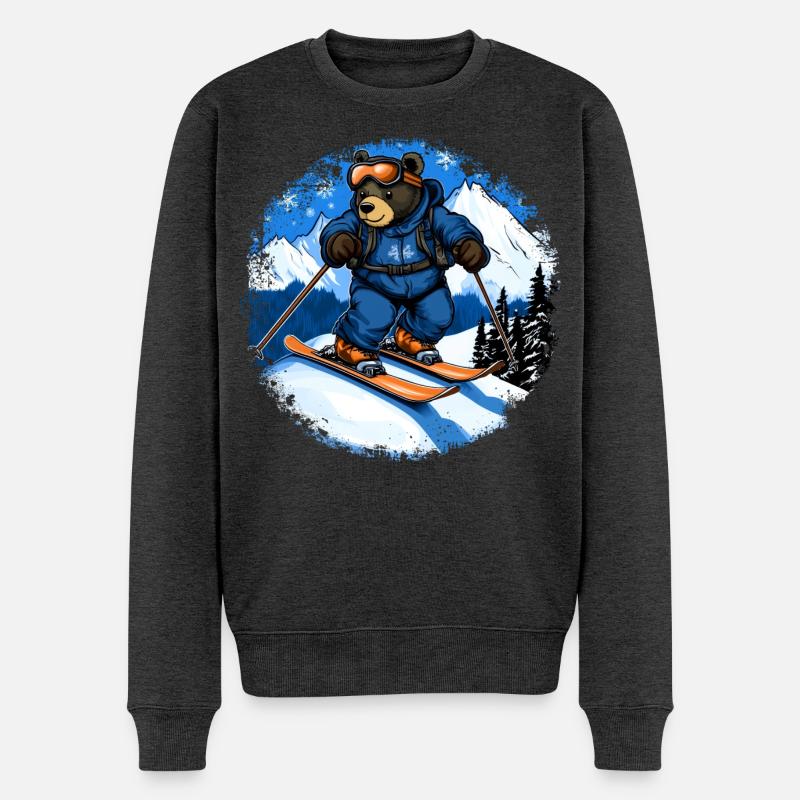 Bären Skifahrer / Ski Bär - Männer Premium Bio Pullover - Anthrazit meliert