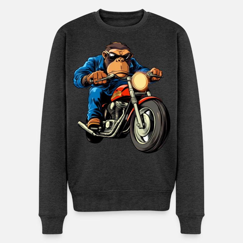 Motorradfahrer Affe - Männer Premium Bio Pullover - Anthrazit meliert