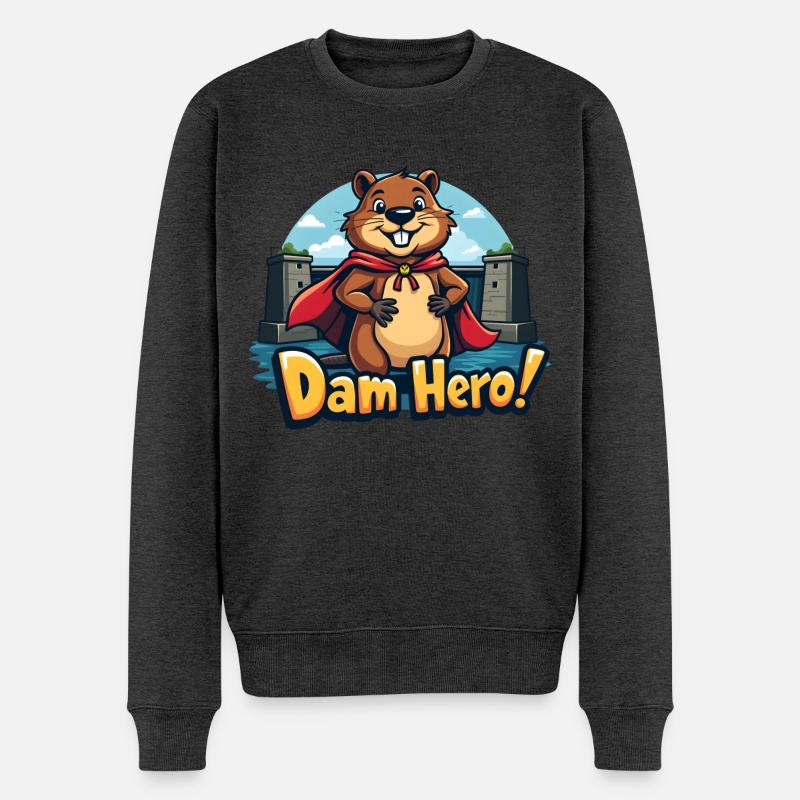 Beaver Hero – Dam Hero! - Männer Premium Bio Pullover - Anthrazit meliert