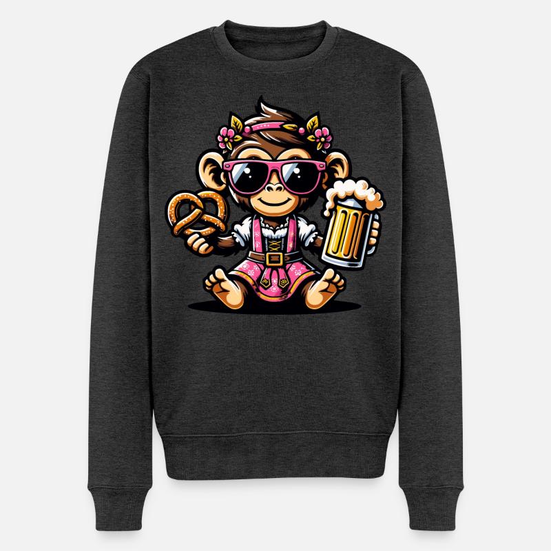 Verspielte Biergarten Affe Illustration - Männer Premium Bio Pullover - Anthrazit meliert