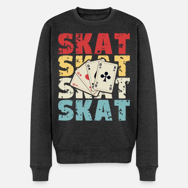 Skat Karten Retro Design - Männer Premium Bio Pullover - Anthrazit meliert