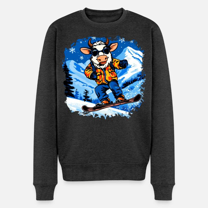 Vaches Snowboard / Vache Snowboardeuse - Pull Premium bio Homme - anthracite chiné