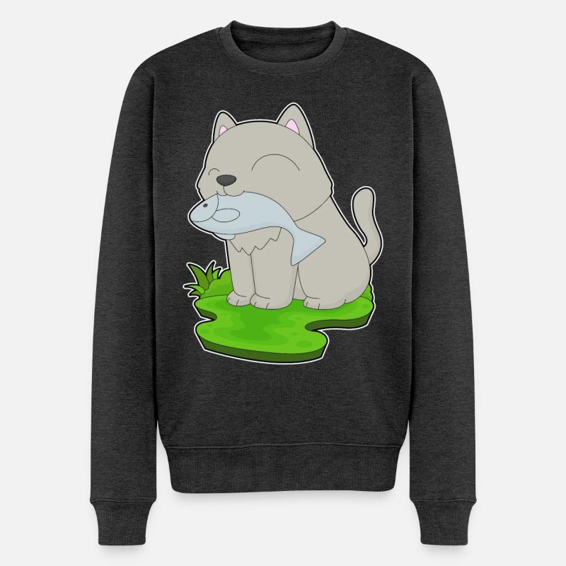 Pêche au chat pêcheur - Pull Premium bio Homme - anthracite chiné