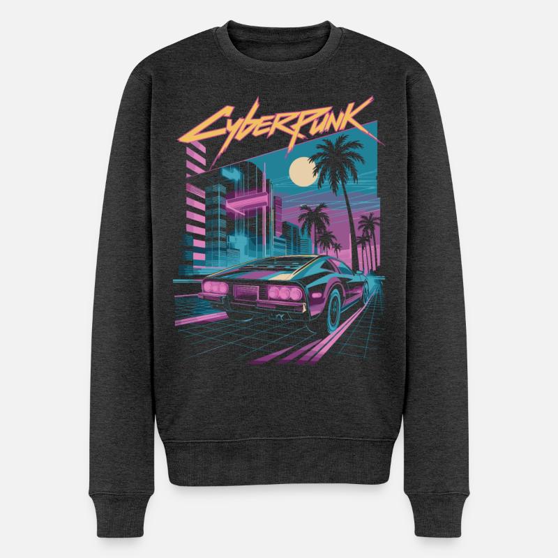 Cyberpunk Retro Stadtstraßen - Männer Premium Bio Pullover - Anthrazit meliert