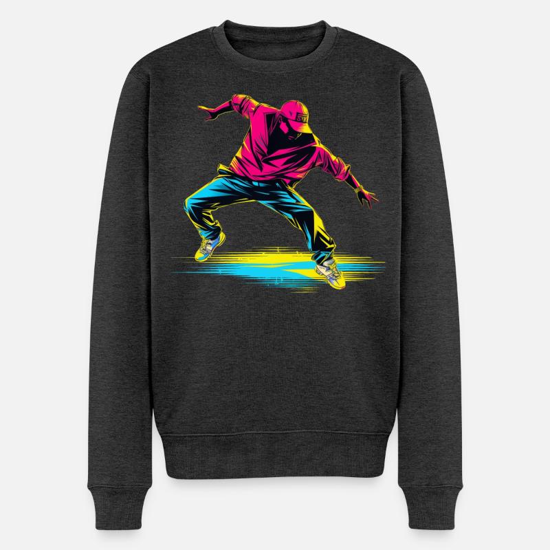 Breakdance Retrowave - Männer Premium Bio Pullover - Anthrazit meliert