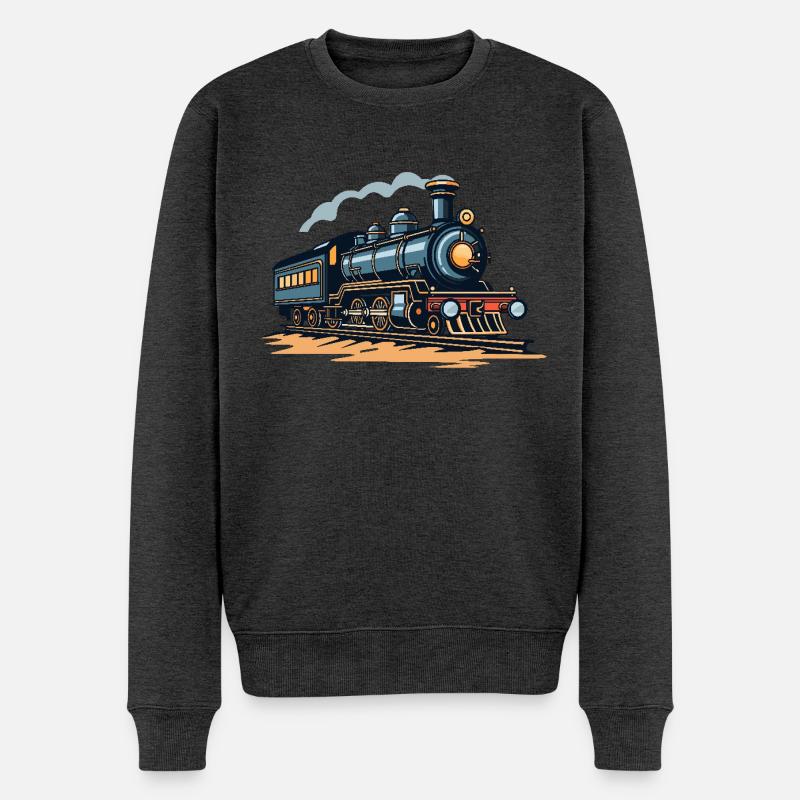 Eisenbahn Illustration - Männer Premium Bio Pullover - Anthrazit meliert
