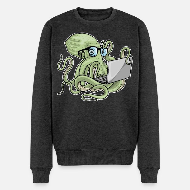 Krake Laptop - Männer Premium Bio Pullover - Anthrazit meliert