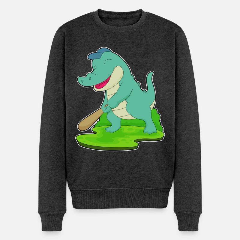 Krokodil Baseball Baseballschläger - Männer Premium Bio Pullover - Anthrazit meliert