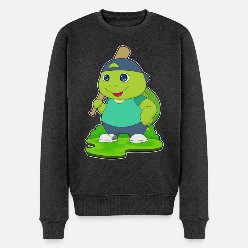 Schildkröte Baseball Baseballschläger - Männer Premium Bio Pullover - Anthrazit meliert