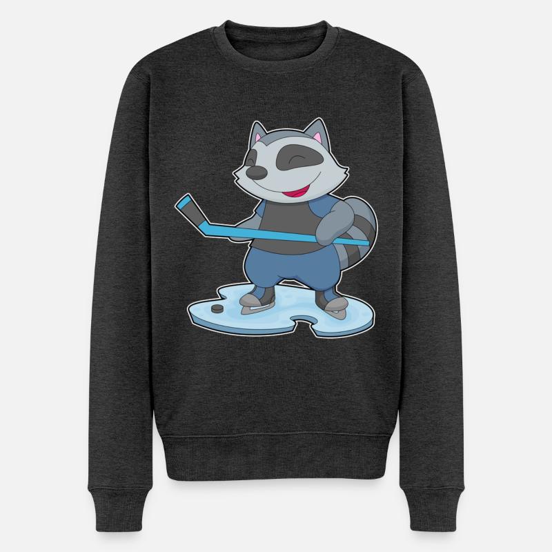 Waschbär Eishockey Eishockeyschläger - Männer Premium Bio Pullover - Anthrazit meliert