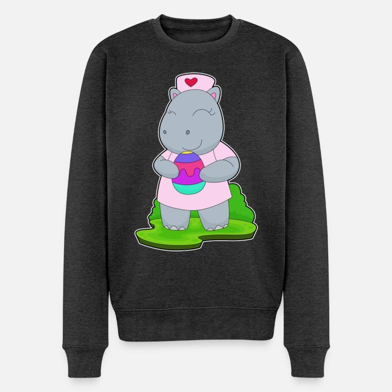 Hippopotame Infirmière de Pâques - Pull Premium bio Homme - anthracite chiné
