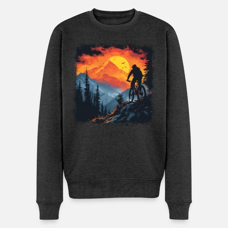 Mountainbiking Zeichnung Retro - Männer Premium Bio Pullover - Anthrazit meliert