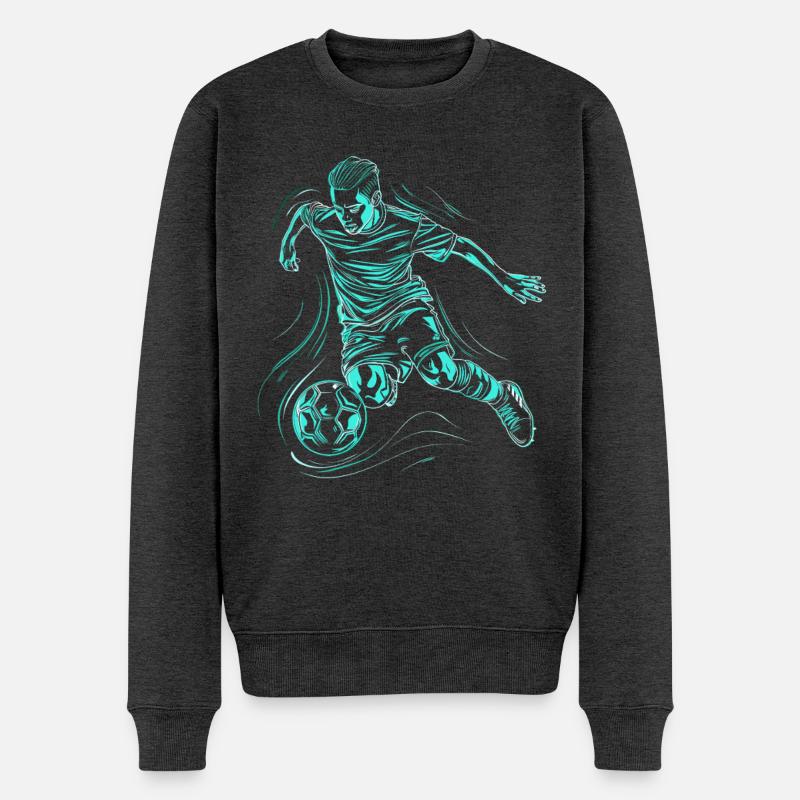 Fußballjunge Zeichnung - Männer Premium Bio Pullover - Anthrazit meliert