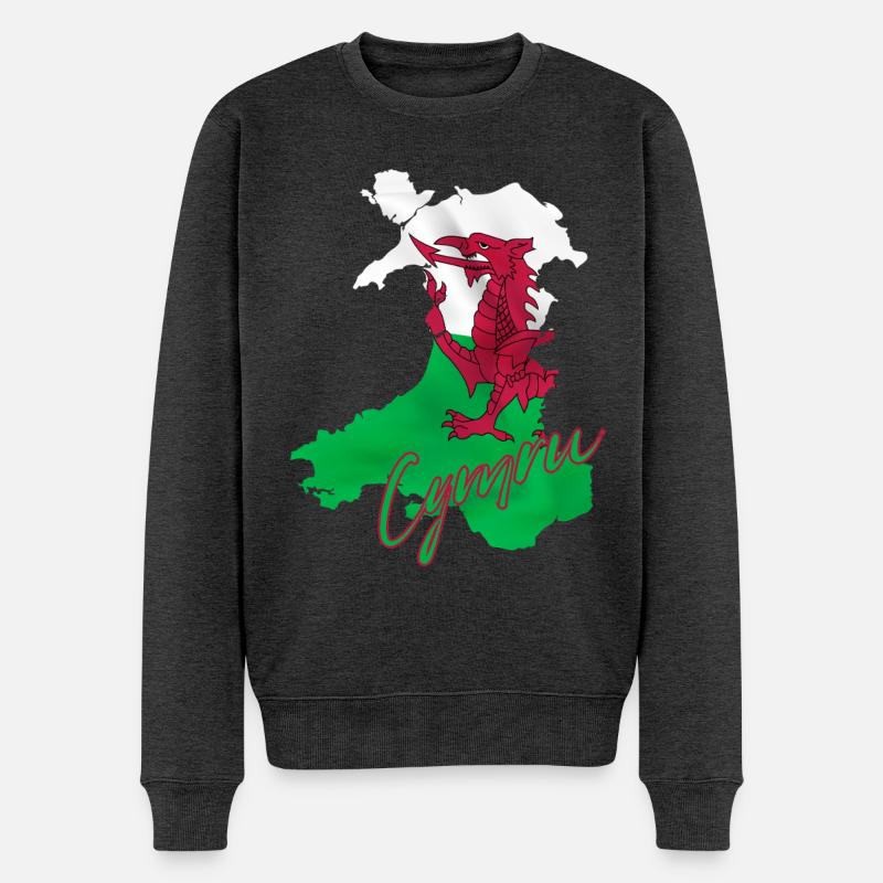 Flagge von Wales, walisischer Stolz - Männer Premium Bio Pullover - Anthrazit meliert
