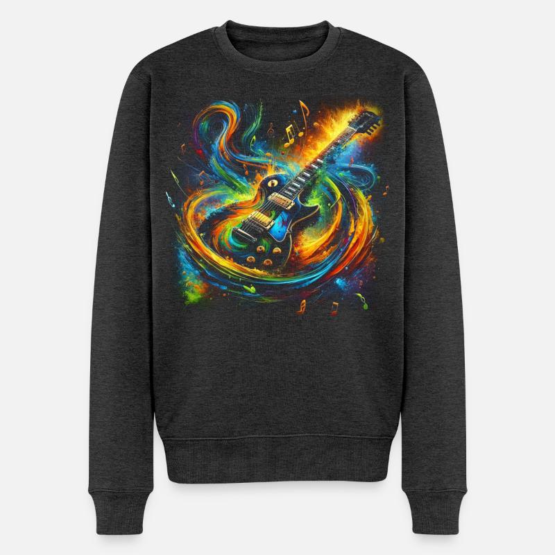 Farbenfroher Gitarrenausdruck - Männer Premium Bio Pullover - Anthrazit meliert