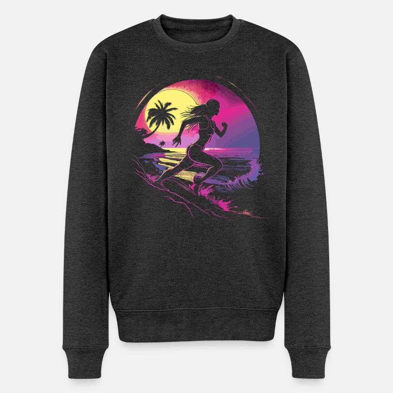 Läuferin Synthwave - Männer Premium Bio Pullover - Anthrazit meliert