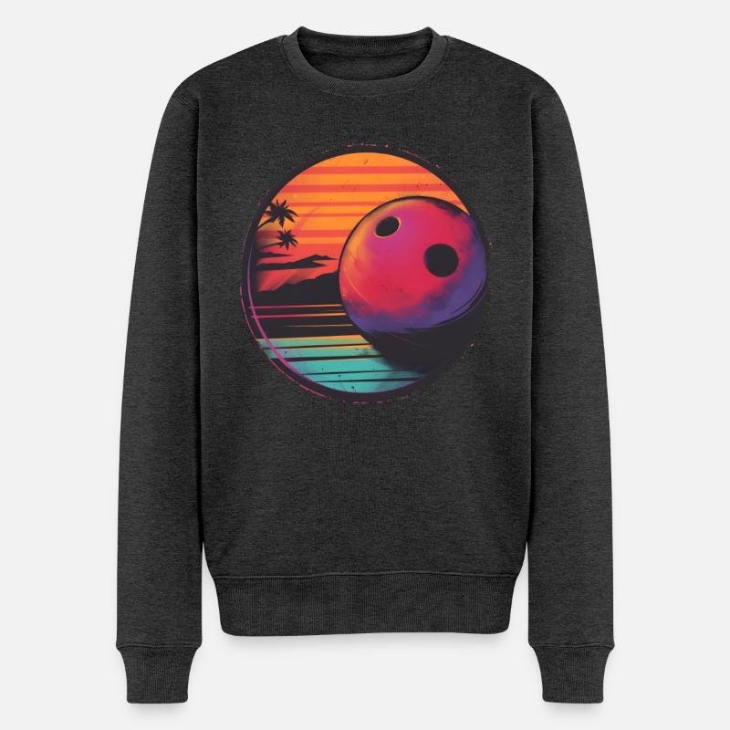 Retrowave Bowling Kugel - Männer Premium Bio Pullover - Anthrazit meliert