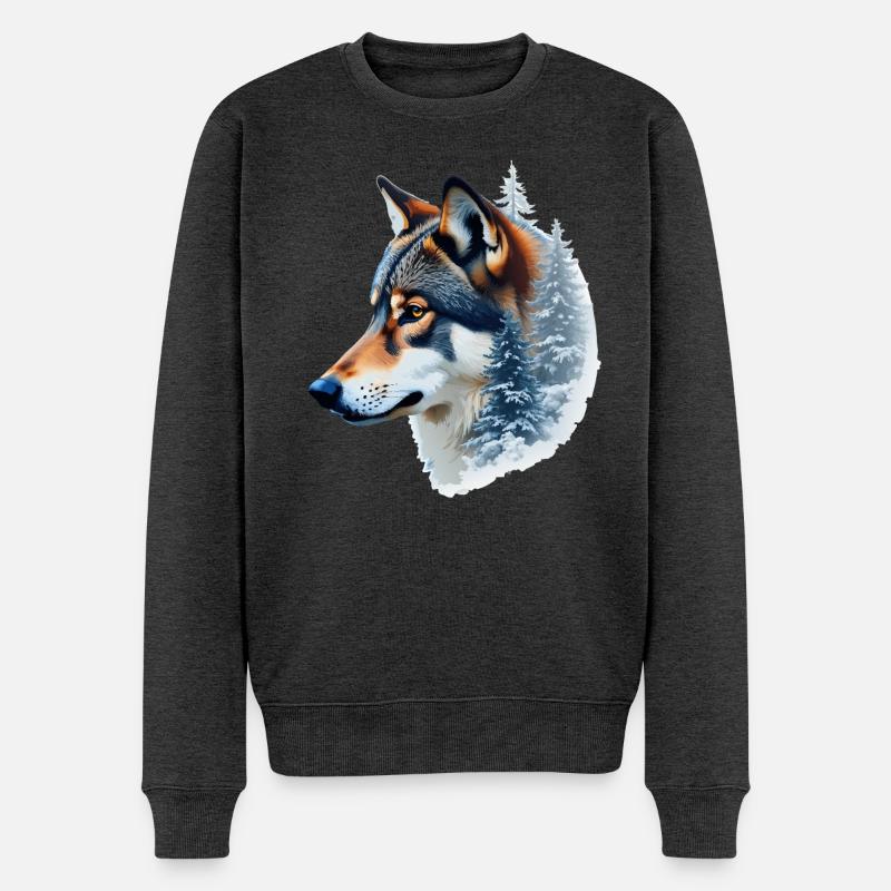 Snow Wolf: Wild und Winter Fusion - Männer Premium Bio Pullover - Anthrazit meliert