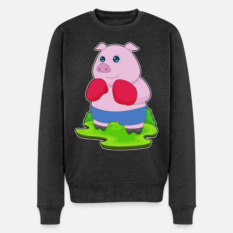 Schwein Boxer Boxhandschuhe Boxen - Männer Premium Bio Pullover - Anthrazit meliert