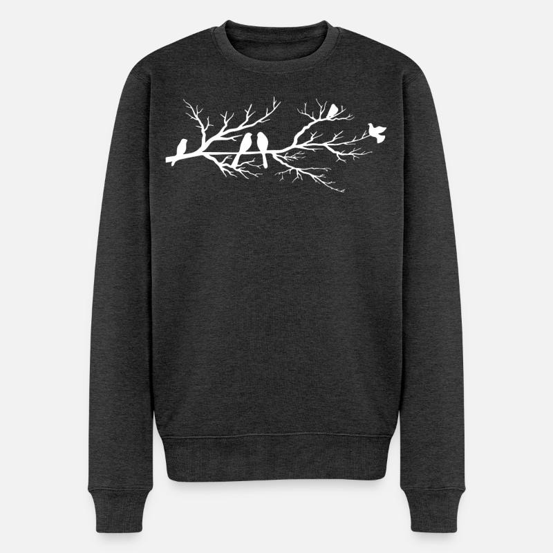 Les oiseaux blancs sur la branche - Pull Premium bio Homme - anthracite chiné