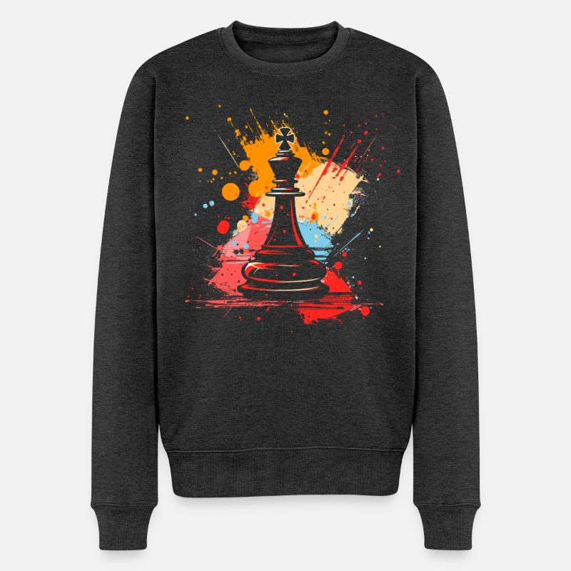 Schachfiguren Graffiti - Männer Premium Bio Pullover - Anthrazit meliert
