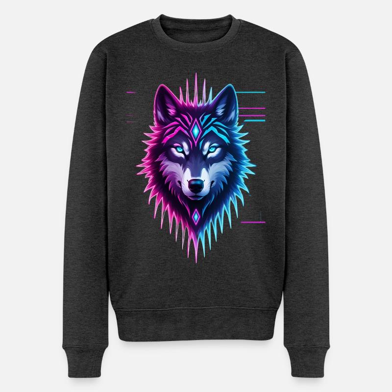Neon-Wolf Kristallkrone - Männer Premium Bio Pullover - Anthrazit meliert
