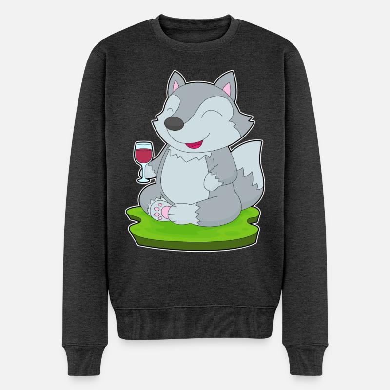 Wolf Rotwein - Männer Premium Bio Pullover - Anthrazit meliert
