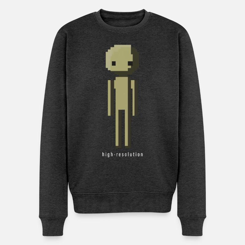 High Resolution Lustig Pixelart Männchen Geschenk - Männer Premium Bio Pullover - Anthrazit meliert