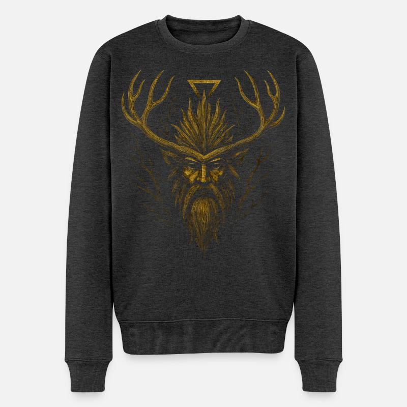 Leshy | Erdelement Waldwächter - Männer Premium Bio Pullover - Anthrazit meliert