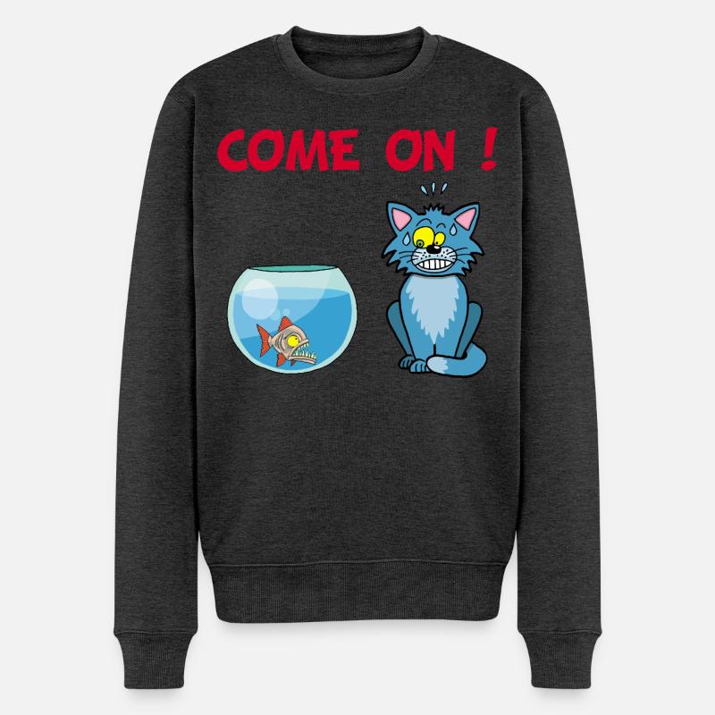 Katze und Piranha - Männer Premium Bio Pullover - Anthrazit meliert