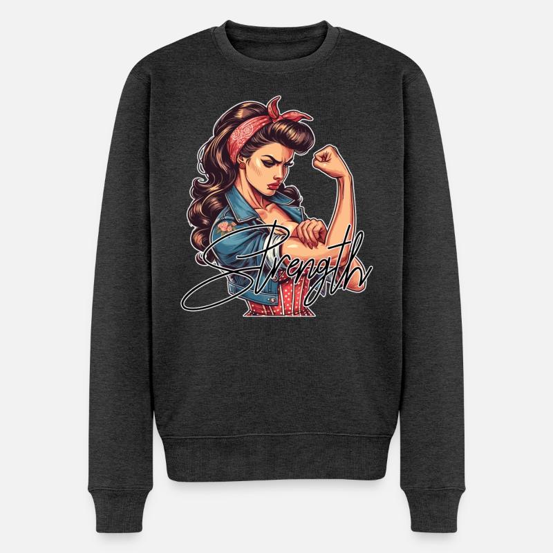 Stärke starke Frau Rockabilly Geschenk - Männer Premium Bio Pullover - Anthrazit meliert