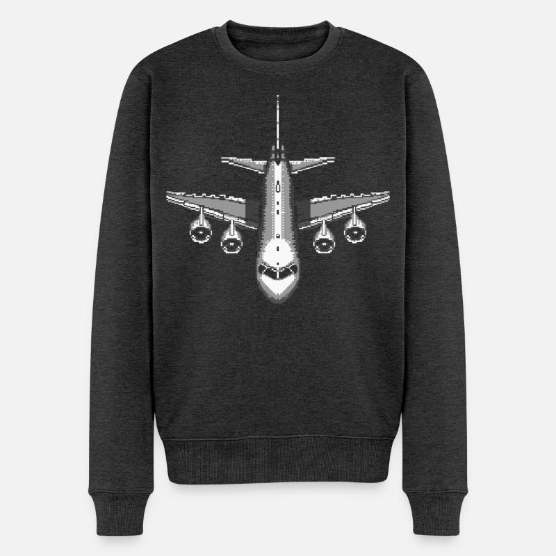 Flugzeug Pixel Kunst - Männer Premium Bio Pullover - Anthrazit meliert