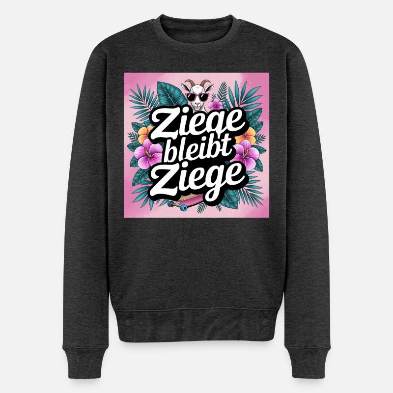 Ziege bleibt Ziege mit tropicalischer Pflanzenwelt - Männer Premium Bio Pullover - Anthrazit meliert
