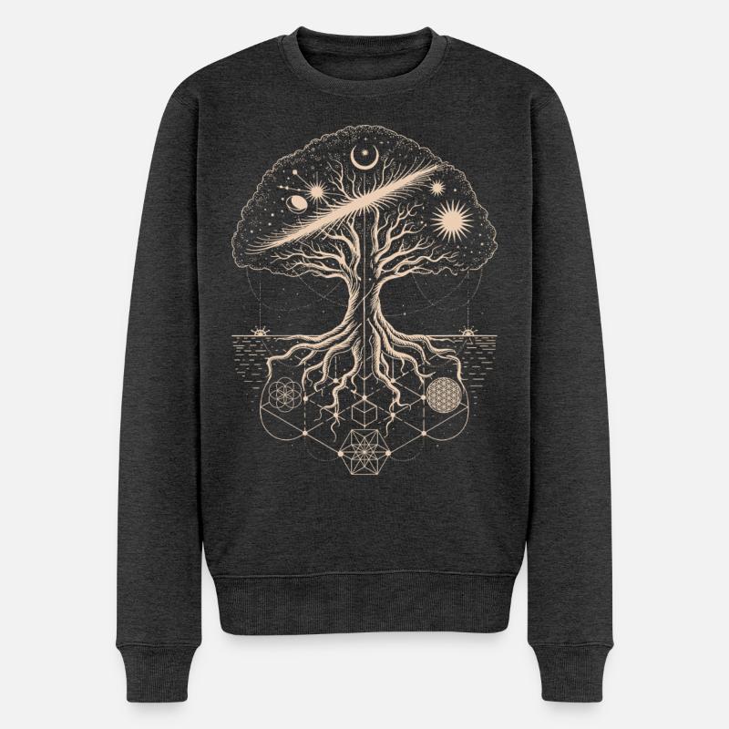 Mystischer Baum des Lebens Geometrie Kunst - Männer Premium Bio Pullover - Anthrazit meliert