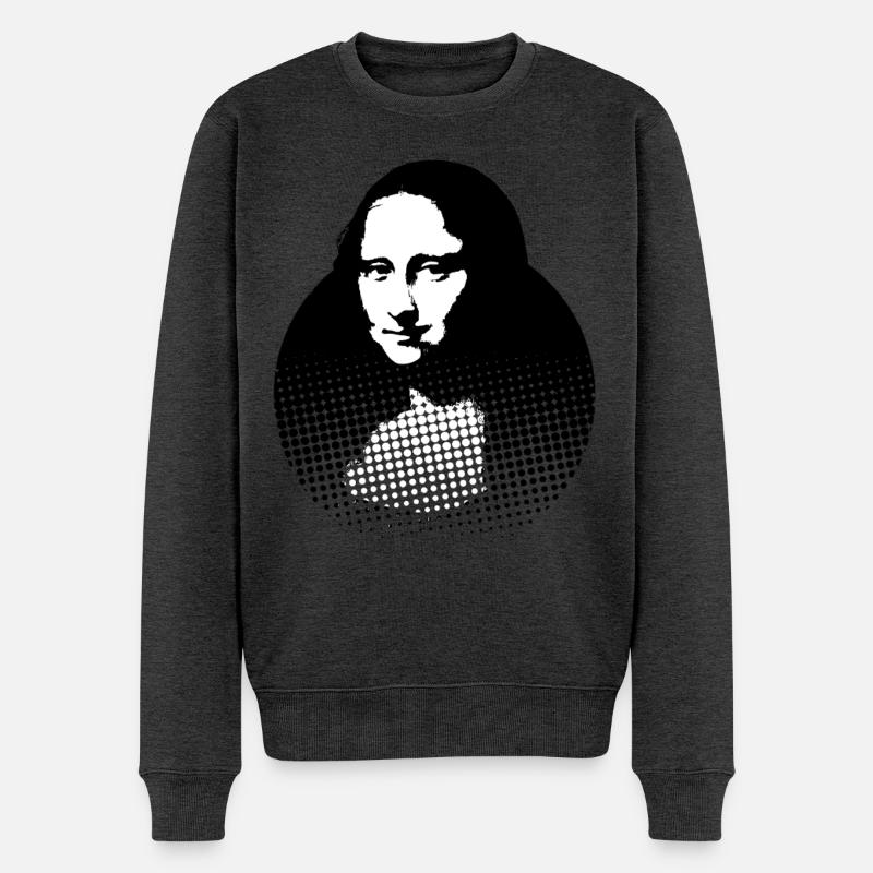 Mona Lisa, Leonardo da Vinci - Männer Premium Bio Pullover - Anthrazit meliert
