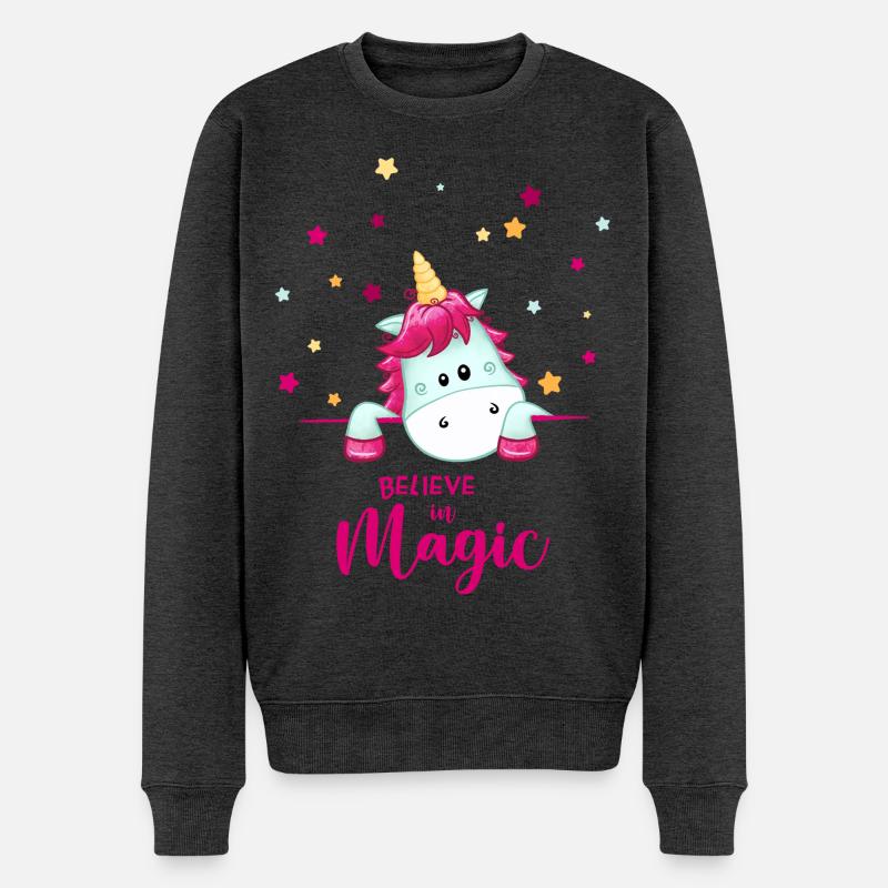 Einhorn Magie - Männer Premium Bio Pullover - Anthrazit meliert