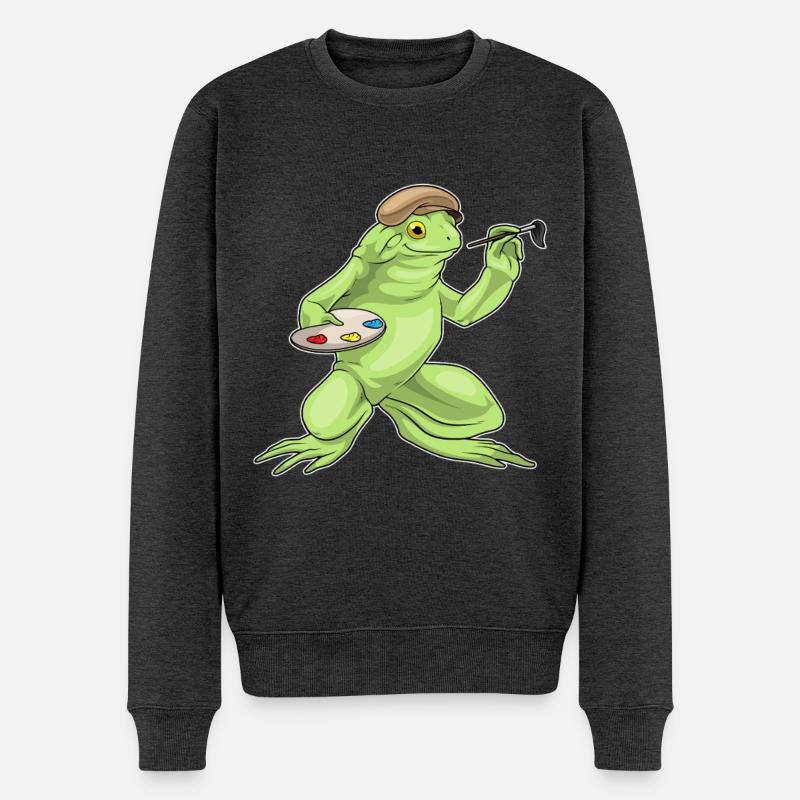 Frosch Maler Pinsel Malen - Männer Premium Bio Pullover - Anthrazit meliert