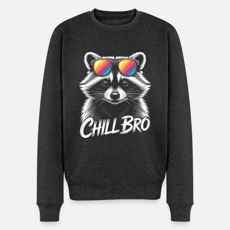 Waschbär Chill Bro Shirt Racoon - Männer Premium Bio Pullover - Anthrazit meliert