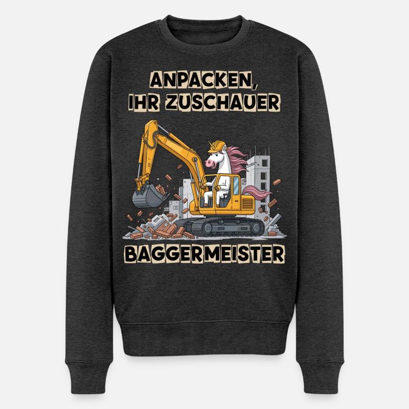 Einhorn Baggermeister - Männer Premium Bio Pullover - Anthrazit meliert