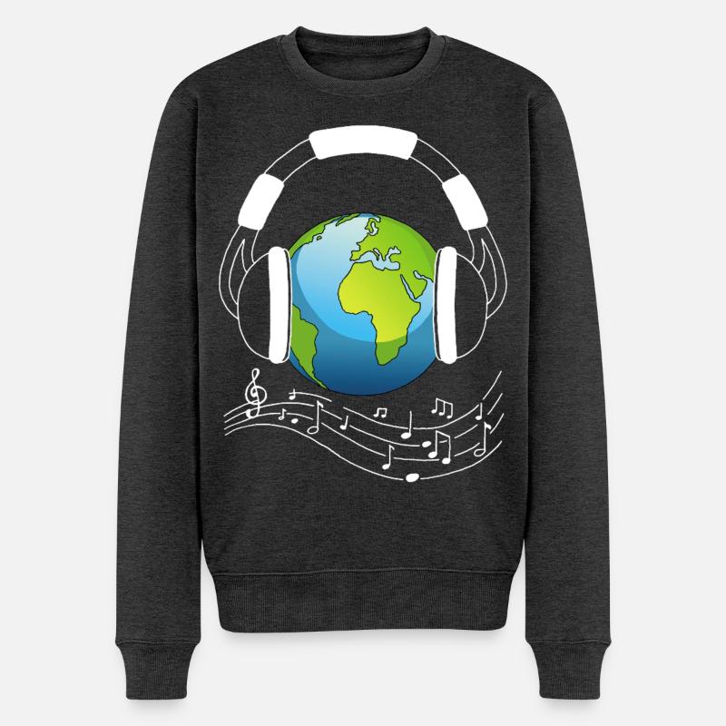 Planet Erde und Musik - Männer Premium Bio Pullover - Anthrazit meliert