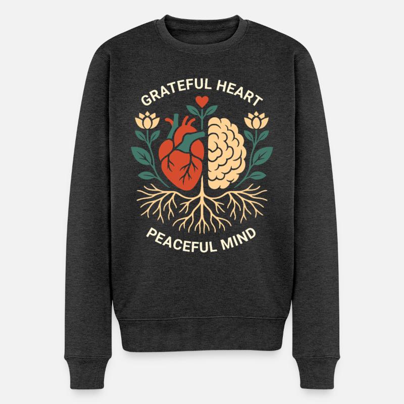 Dankbares Herz Friedlicher Geist Achtsamkeit Zen - Männer Premium Bio Pullover - Anthrazit meliert