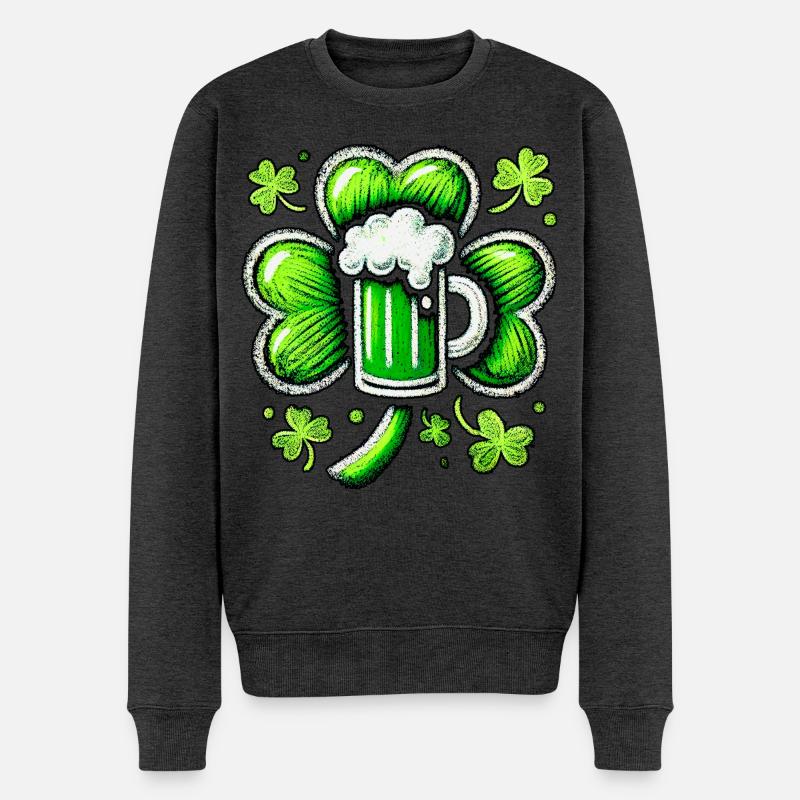 Grünes Pastell St. Patrick's Bier Design - Männer Premium Bio Pullover - Anthrazit meliert