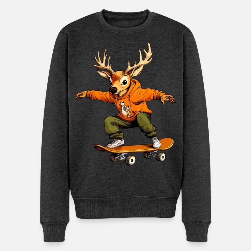Skateboard Hirsch - Männer Premium Bio Pullover - Anthrazit meliert